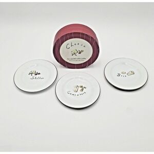 Pottery Barn Cheese Plates Cocktail Appetizer French Cheeses 7 3/4" Set of 3 Box